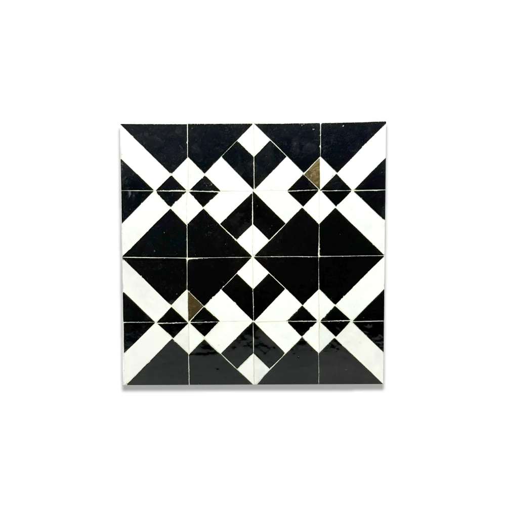 Arfoud Mirage – Black & White Geometric Moroccan Zellij Panel