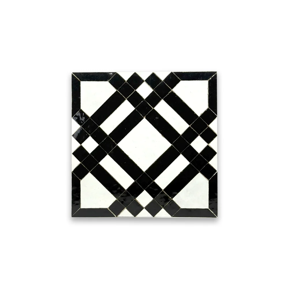 El Ayn Labyrinth – Framed Black & White Moroccan Geometric Zellij Panel