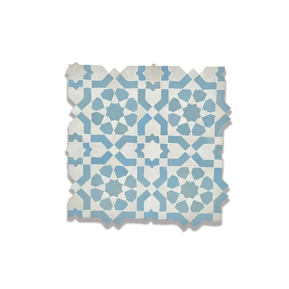 Ketiani Azure – Moroccan Zellij Tile with Sky Blue and White Star Rosettes