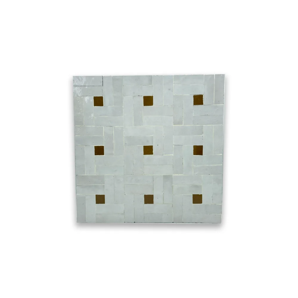 Ketib Noor – Moroccan Zellij Panel in White with Amber Accents