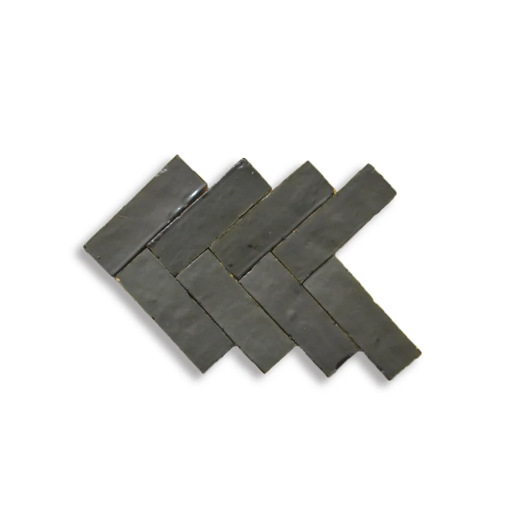 Deep Charcoal Black Bejmat Tiles 2x6 | Handmade Moroccan Tiles