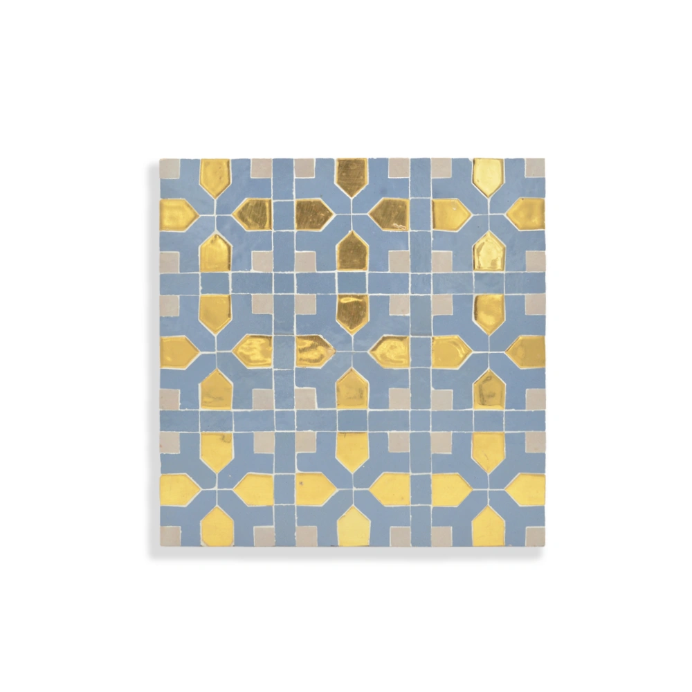 Boukraa – Moroccan Zellij Tile with Golden Accents in Celestial Blue