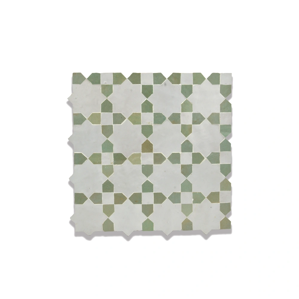 Casablanca Garden – Moroccan Zellij Tile in White and Green Geometric Pattern