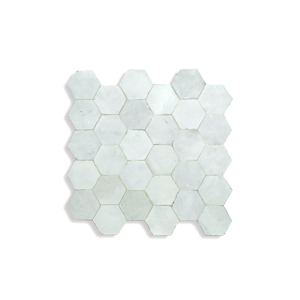 Cura Snow – Moroccan Zellij Tile in White Honeycomb Pattern