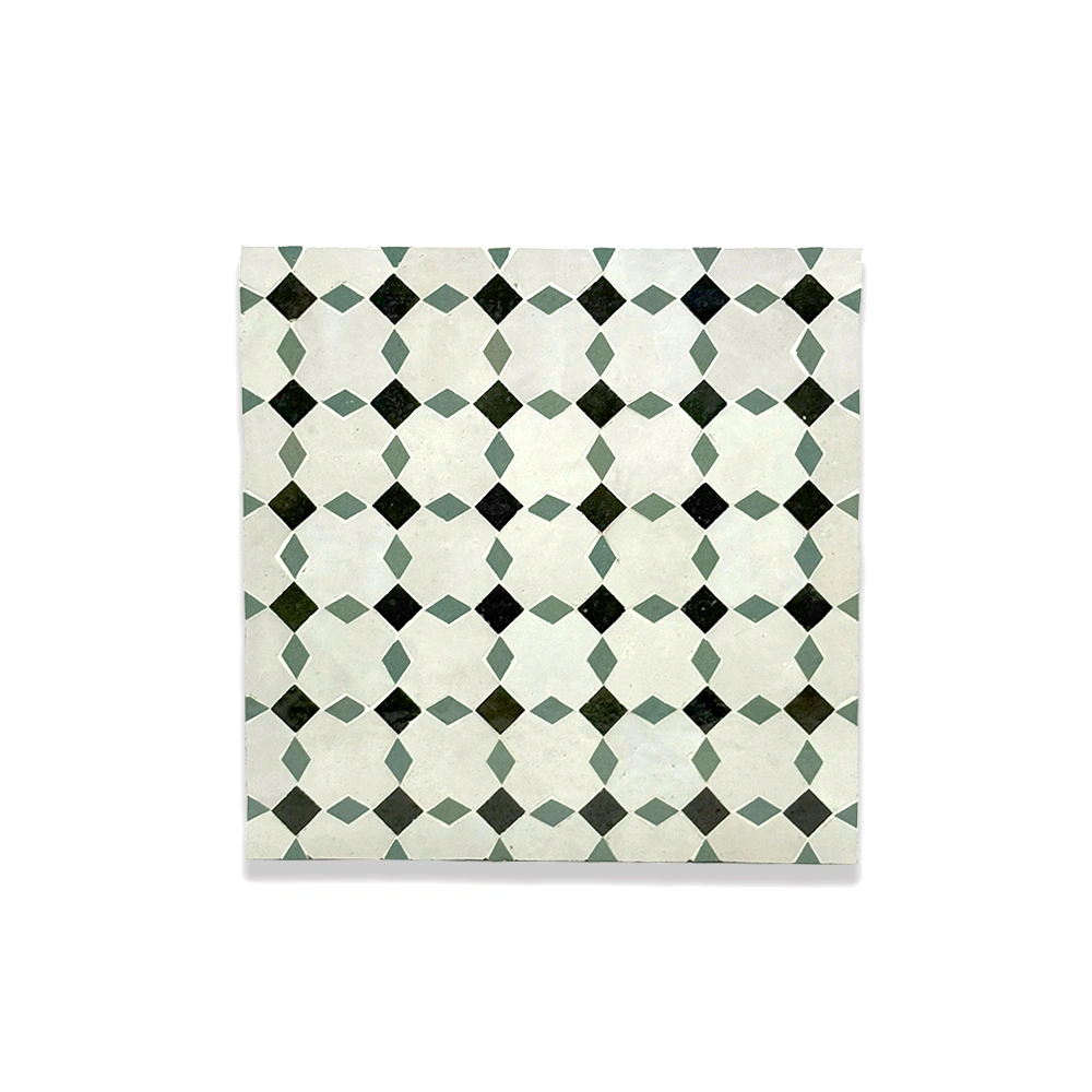 Cura Link – Moroccan Zellij Tile with Olive Green and White Diamond Pattern