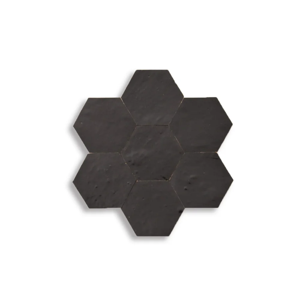 Rich Charcoal Black Hexagon Tiles | Handmade Moroccan Zellij