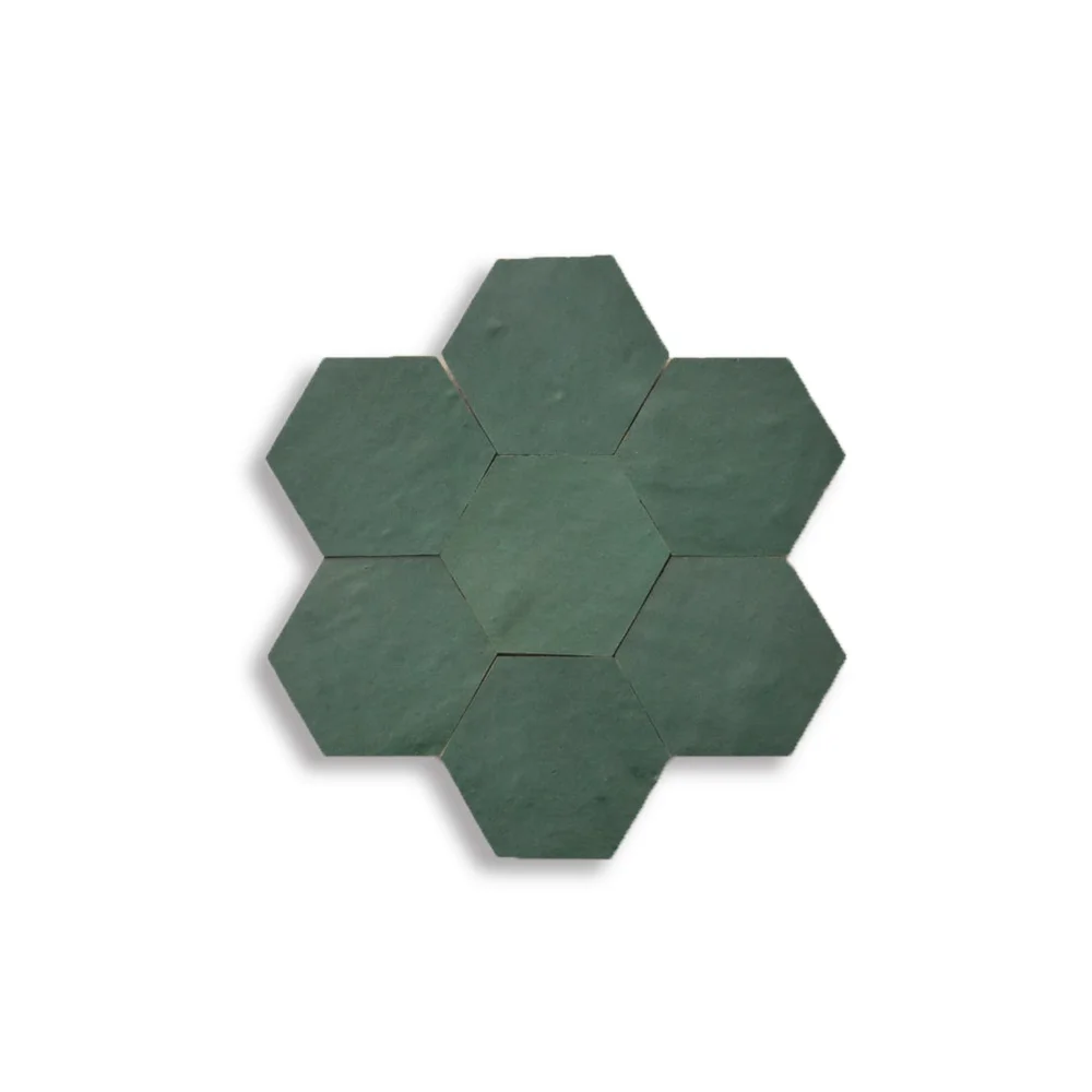Deep Moss Green Hexagon Tiles | Handmade Moroccan Zellij