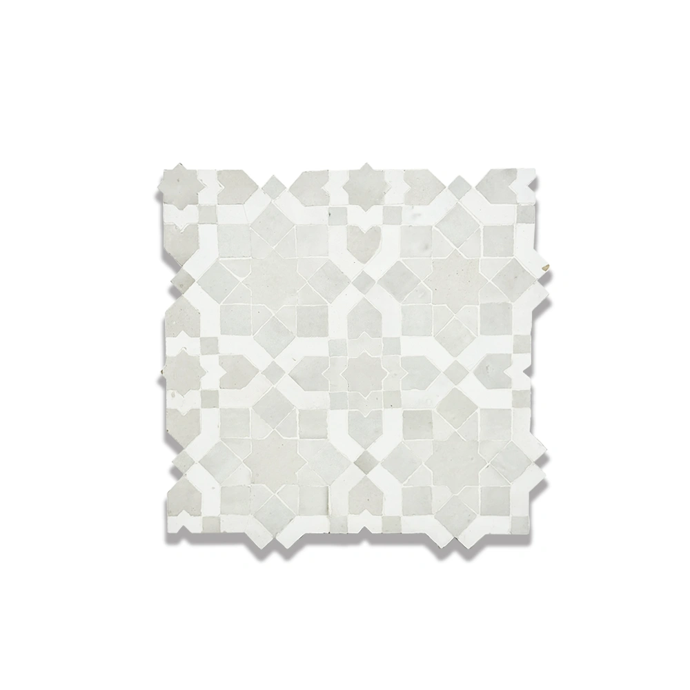 Ketiani Light – Moroccan Zellij Tile in White and Soft Grey Moorish Geometry