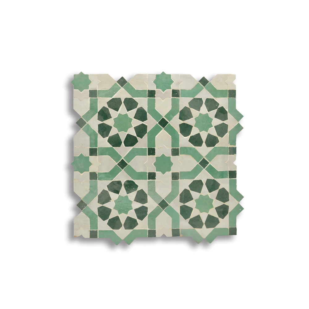 Ketiani Garden – Moroccan Zellij Tile with Green Star Rosettes
