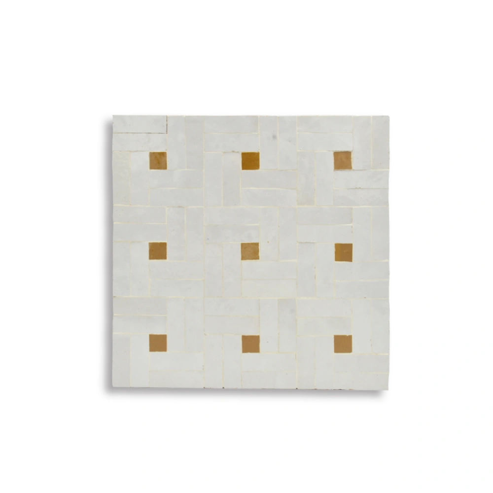 Ketib Mosaic – Moroccan Zellij Tile in Ivory with Gold Accents