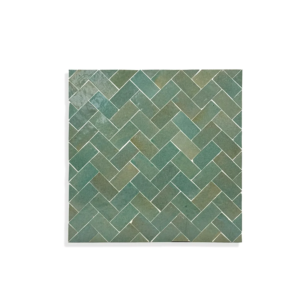 Ketib Atlas – Deep Olive Green Moroccan Zellij Herringbone Panel