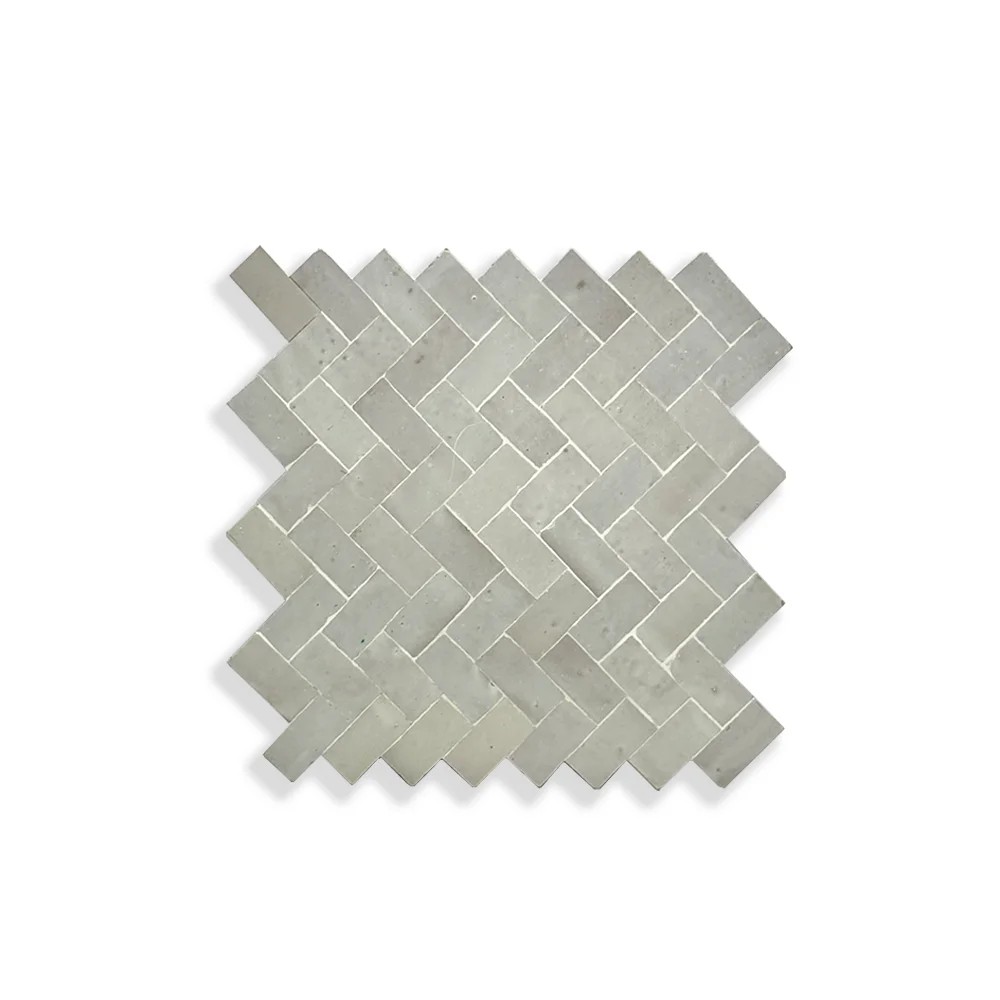 Ketib Weave – Pearl Grey Moroccan Zellij Herringbone Panel