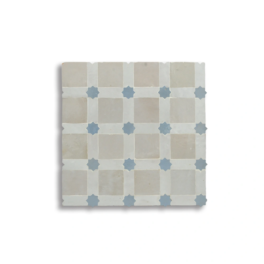Meknes Courtyard – Moroccan Zellij Tile in Beige and Sky Blue Star Pattern