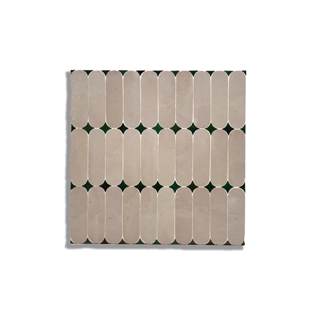 Nador Rhythm – Moroccan Zellij Tile in Earth Beige with Emerald Accents