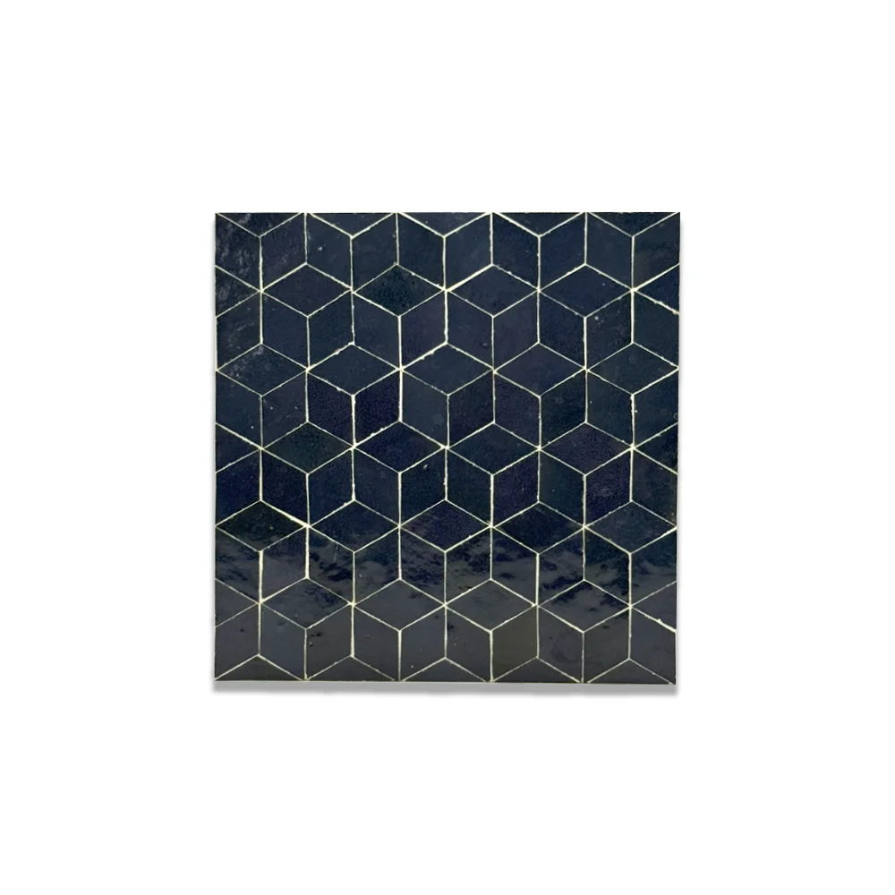 Nezak Midnight – Moroccan Zellij Panel in Indigo Cube Pattern