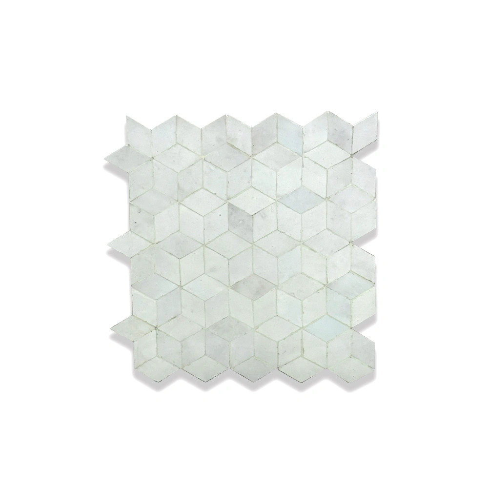 Nezka Light – Moroccan Zellij Tile with Frosted White 3D Cube Geometry