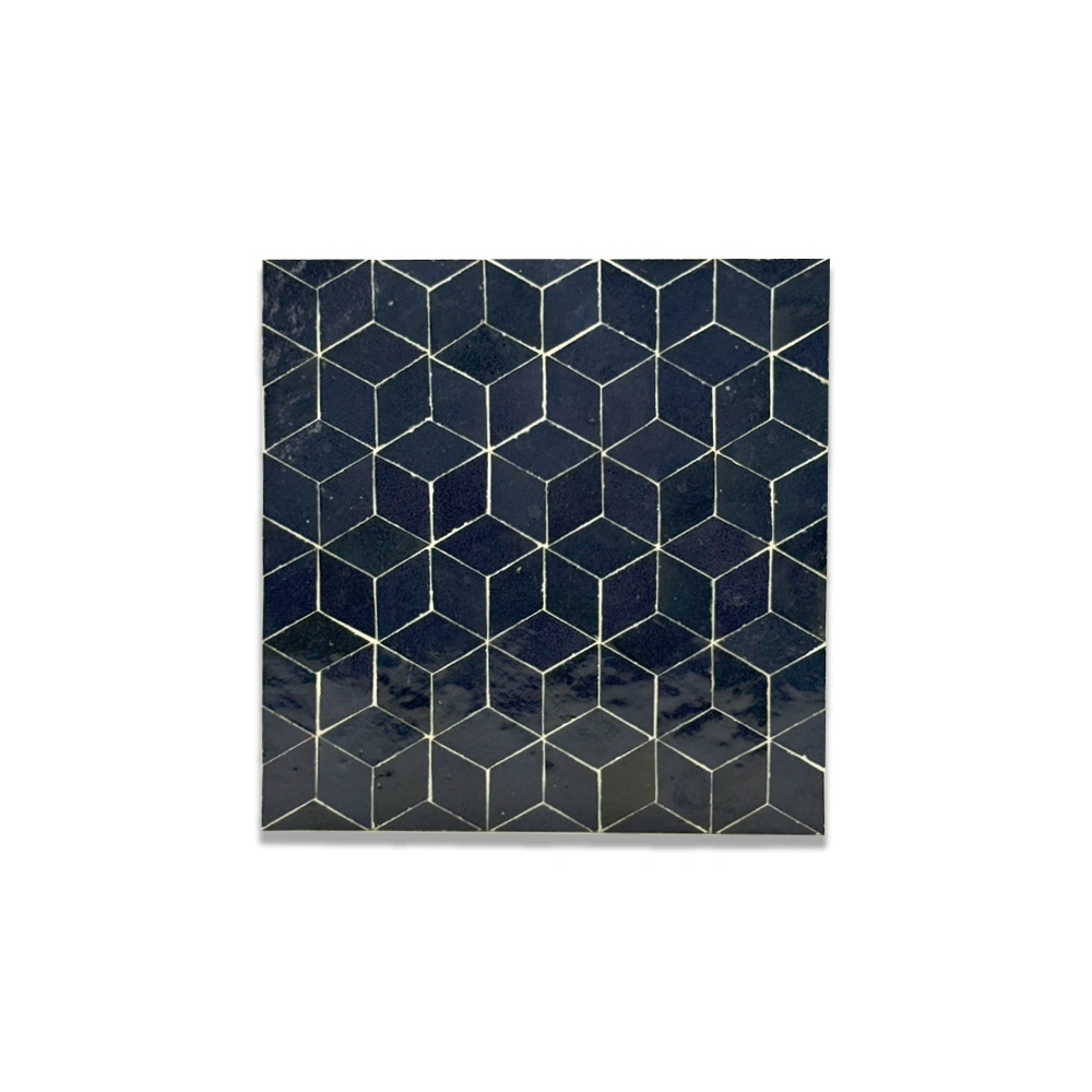 Nezka Illusion – Moroccan Zellij Tile in Midnight Blue 3D Cube Pattern