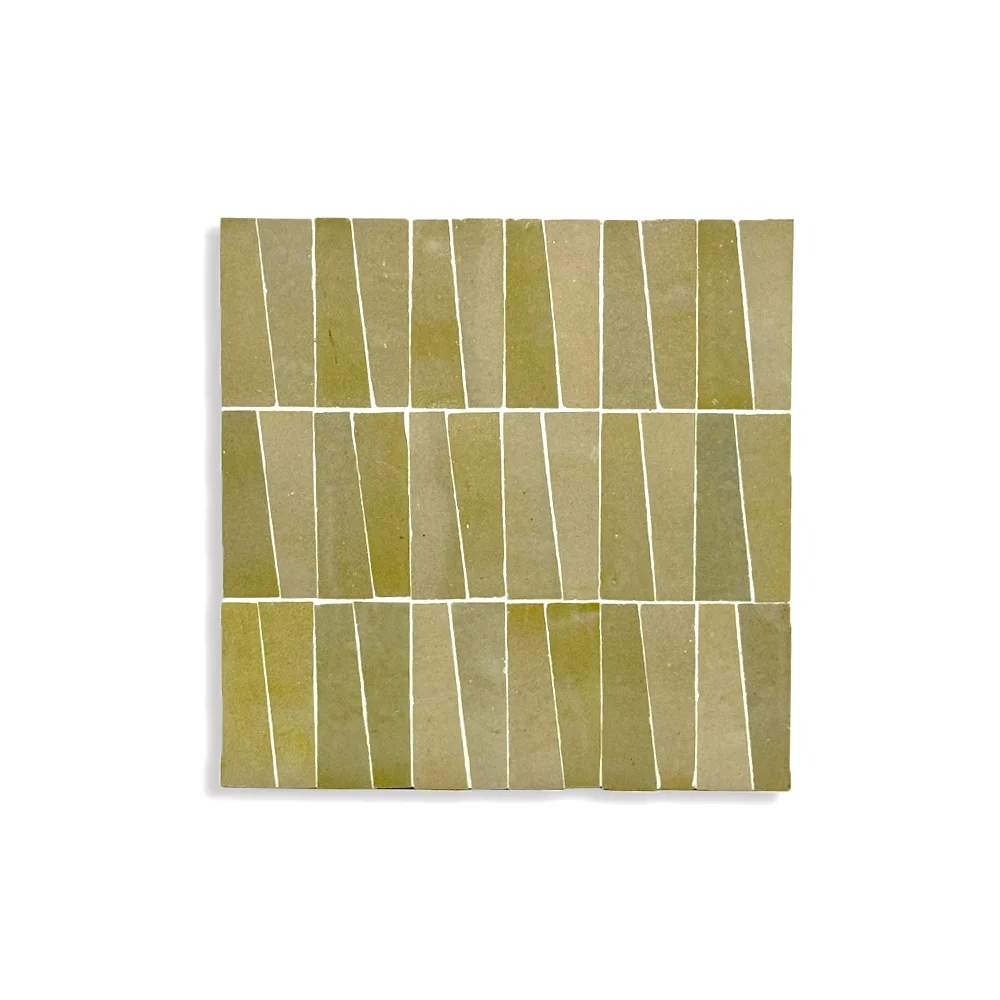 Oujda Olive – Moroccan Zellij Panel in Soft Green Tapered Design